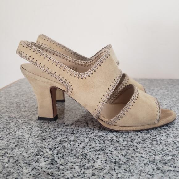 Prada Leather Suede Boho Retro Tan Sling Back Sz 39.5 EU 9-9.5 US Vero Cuoio+box - Picture 4 of 16
